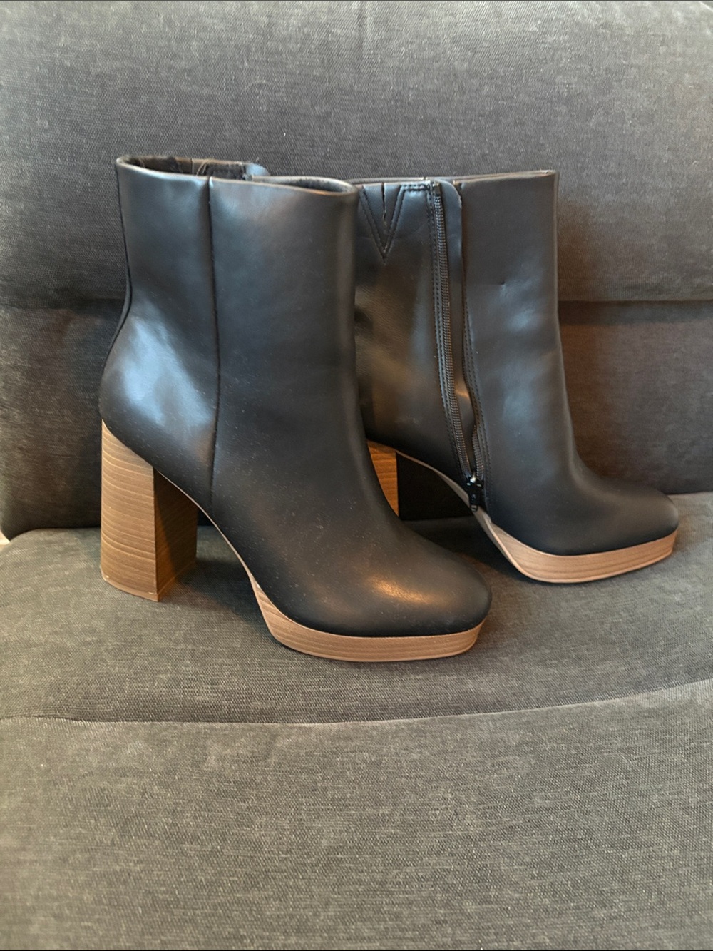 Black Platform Block Heel Ankle Boots - Women